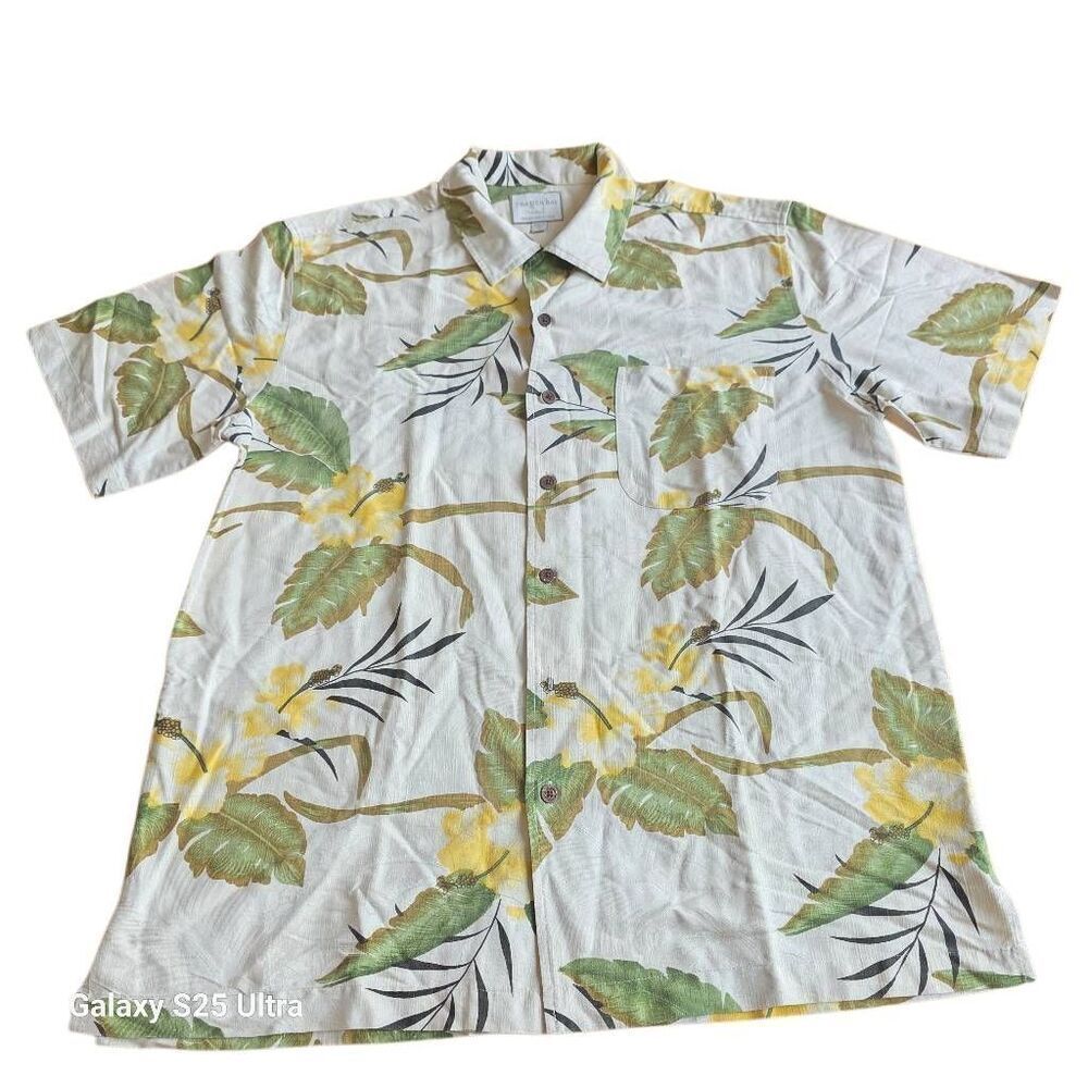 Trader Bay mens Sz M 100% washable silk button up hawaiian shirt